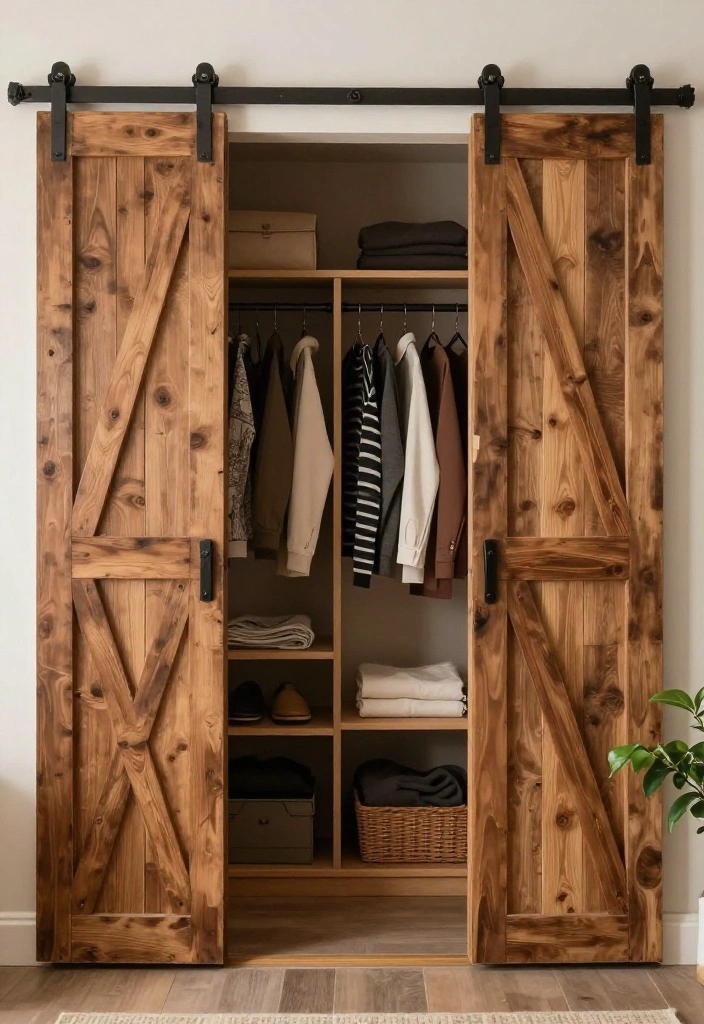 14 Small Walk In Closet Layout Ideas for Narrow Spaces 2. Sliding Barn Doors to Save Space 0