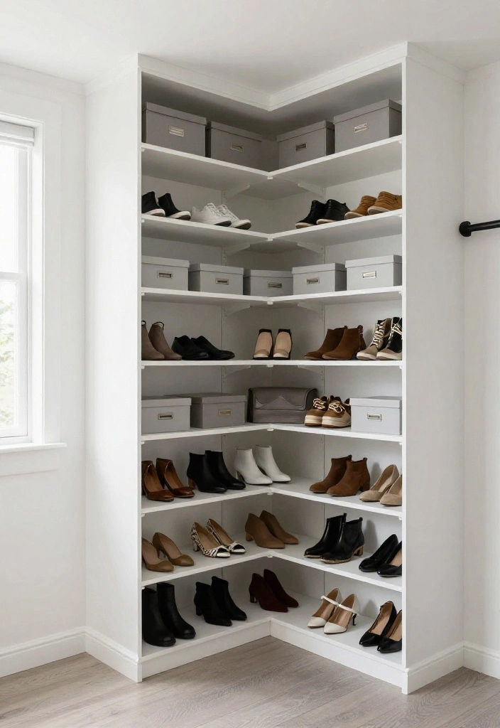 14 Small Walk In Closet Layout Ideas for Narrow Spaces 3. Built in Corner Shelves for Maximizing Space 0
