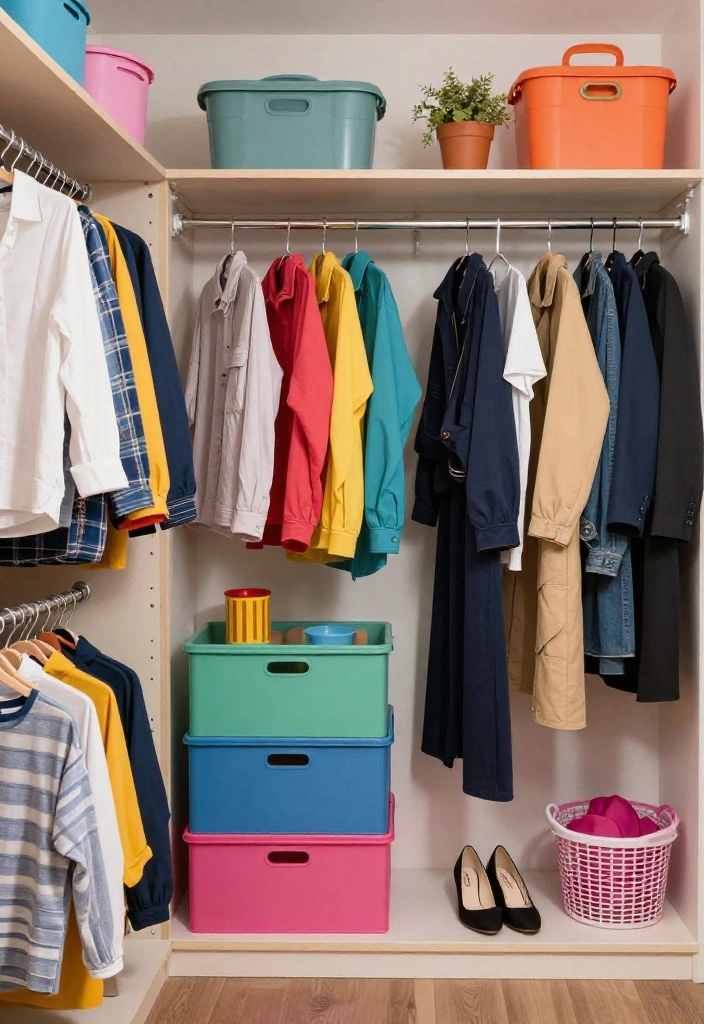 14 Small Walk In Closet Layout Ideas for Narrow Spaces 8. Color Coded Organization 0
