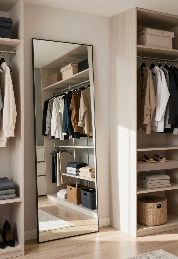 14 Small Walk In Closet Layout Ideas for Narrow Spaces 9. Add a Small Mirror for Depth 0