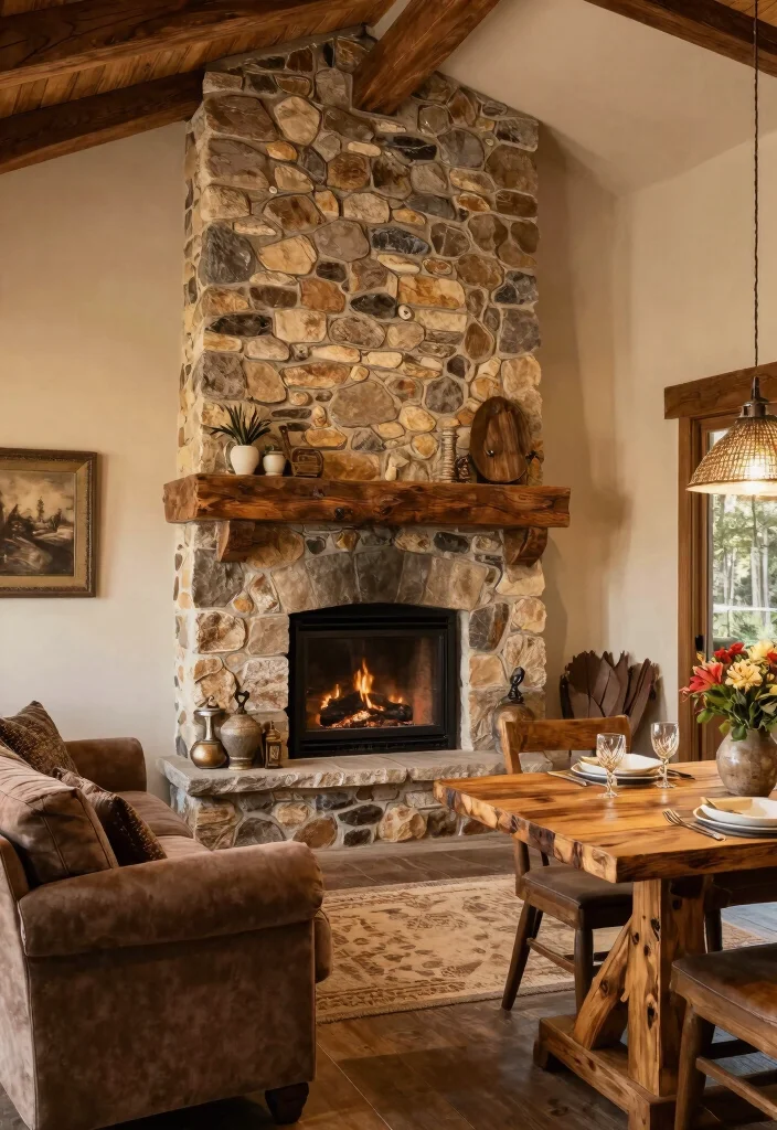 14 Two Sided Fireplace Ideas for Open Concept Spaces 12 14 Two Sided Fireplace Ideas for Open Concept Spaces 2. Rustic Stone and Timber 0