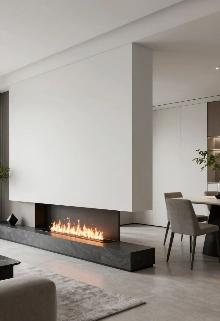 14 Two Sided Fireplace Ideas for Open Concept Spaces 13 14 Two Sided Fireplace Ideas for Open Concept Spaces 3. Sleek Linear Fireplace 0