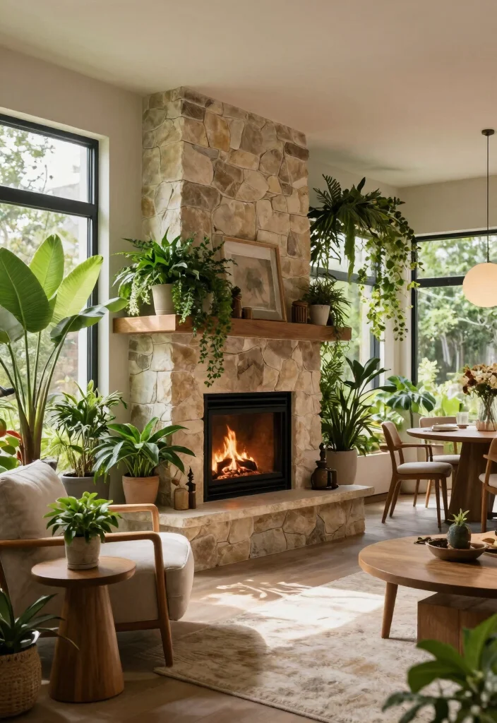 14 Two Sided Fireplace Ideas for Open Concept Spaces 14 14 Two Sided Fireplace Ideas for Open Concept Spaces 4. Biophilic Design with Greenery 0