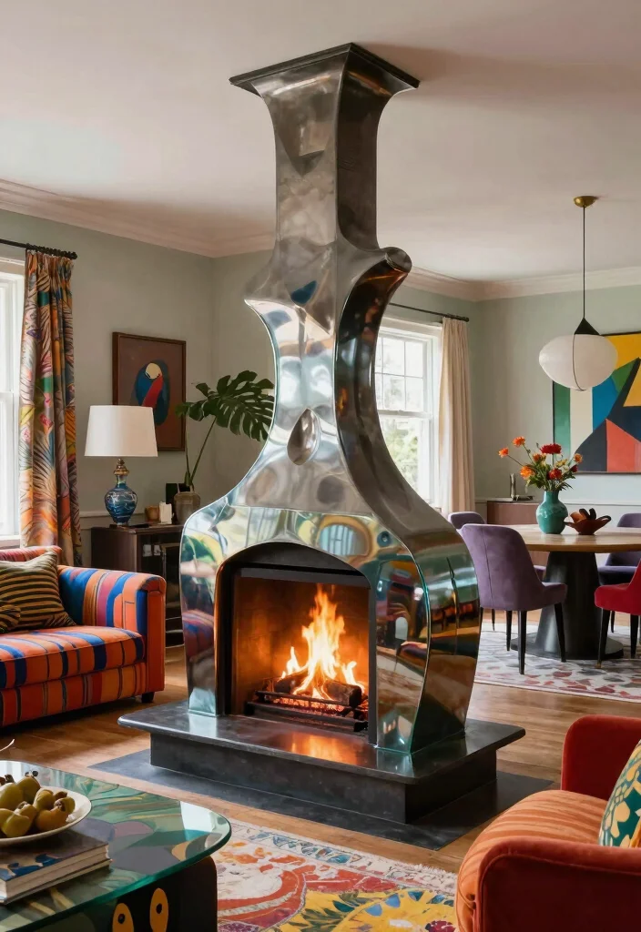 14 Two Sided Fireplace Ideas for Open Concept Spaces 26 14 Two Sided Fireplace Ideas for Open Concept Spaces 6. Artistic Sculptural Fireplace 0