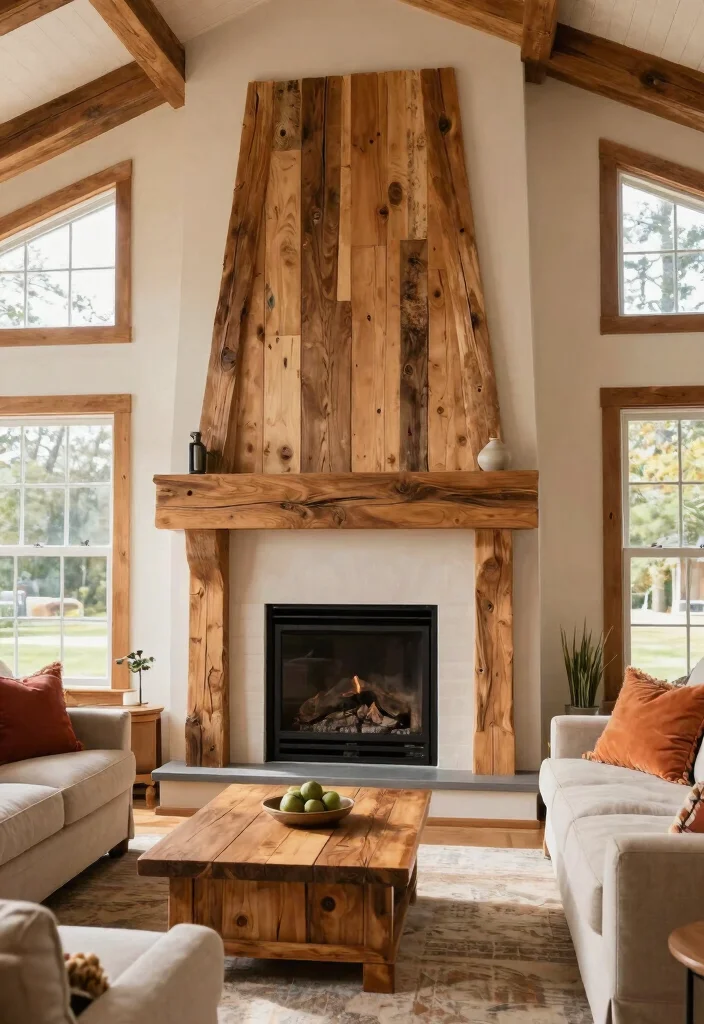14 Two Story Fireplace Ideas That Create a Bold Focal Point 5. Natural Wood Accents 0