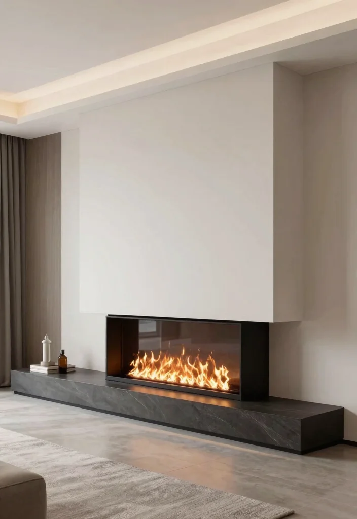 14 Two Story Fireplace Ideas with Dramatic Vertical Design 11. The Minimalist Floating Frame 0