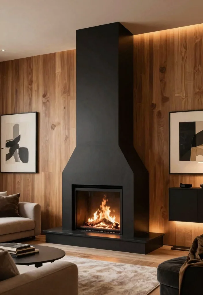 14 Two Story Fireplace Ideas with Dramatic Vertical Design 3. The Striking Black Steel Frame 0