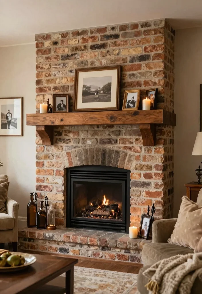 14 Two Story Fireplace Ideas with Dramatic Vertical Design 5. The Cozy Brick Statement 0