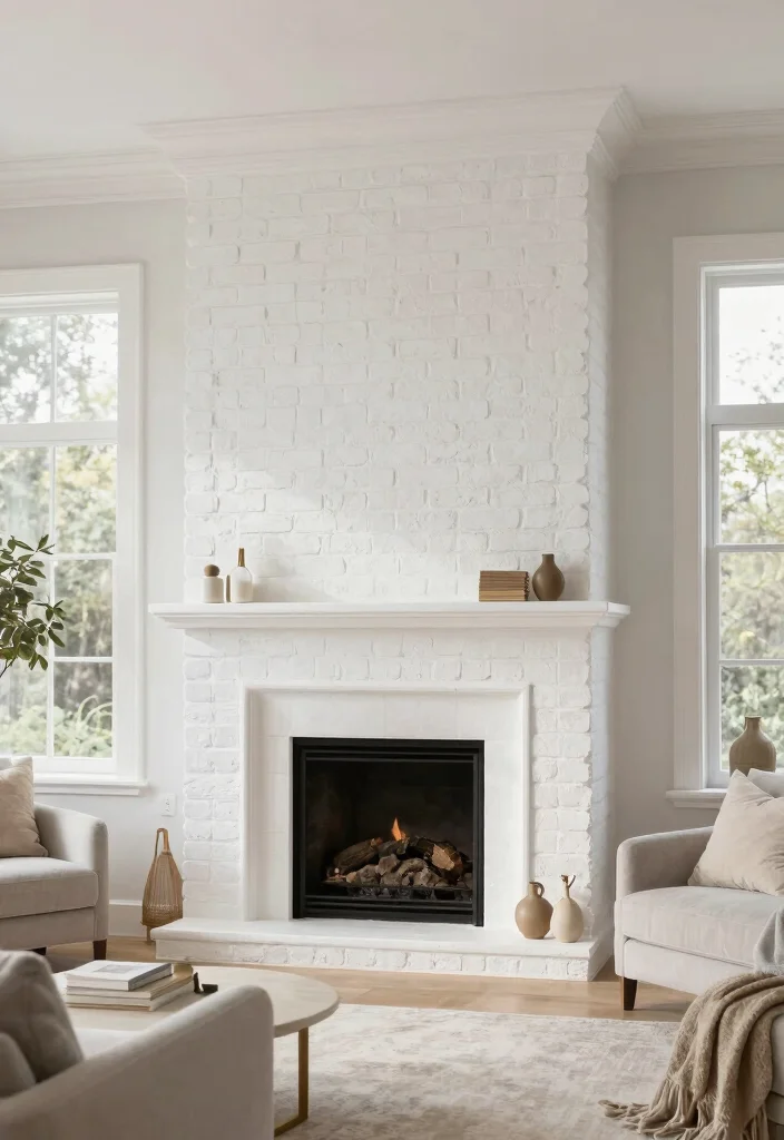 14 Two Story Fireplace Ideas with Dramatic Vertical Design 9. The Elegant Whitewashed Look 0