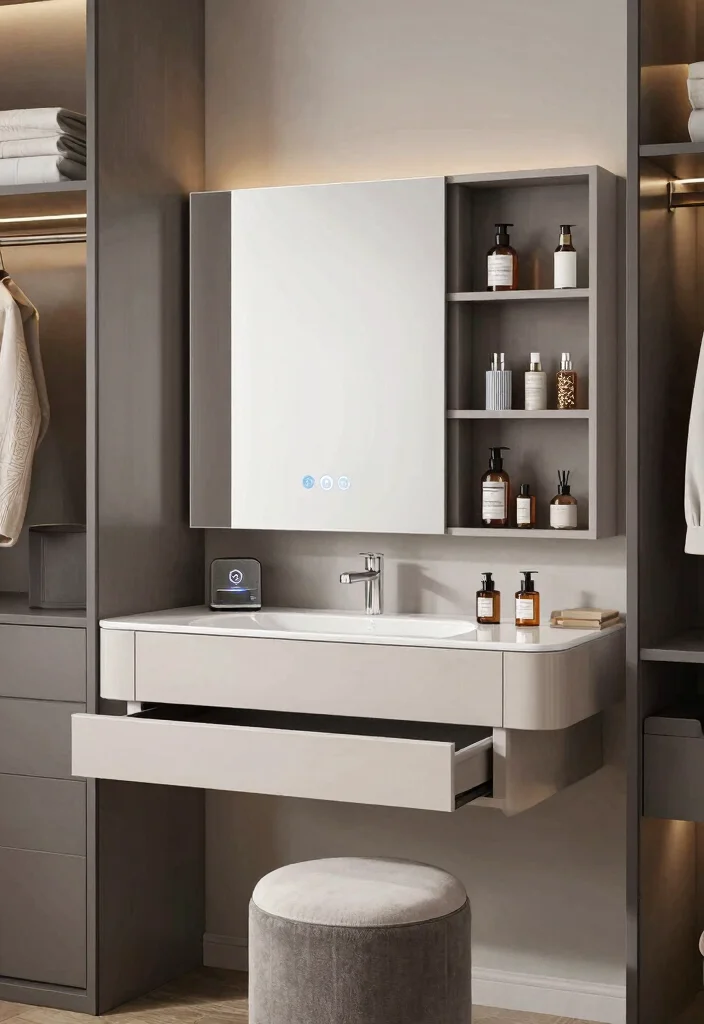14 Walk In Closet Ideas with Vanity for Daily Dressing Comfort 12. Smart Tech Vanity for Modern Living 0