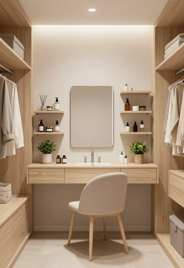 14 Walk In Closet Ideas with Vanity for Daily Dressing Comfort 4. Minimalist Vanity and Scandinavian Aesthetics 0