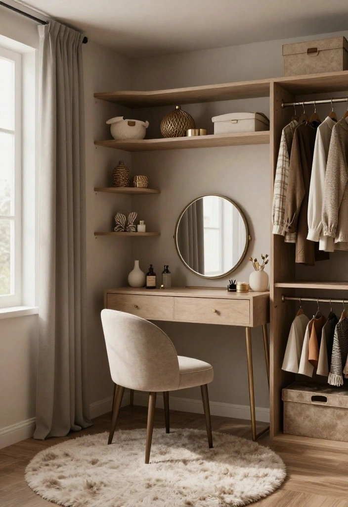14 Walk In Closet Ideas with Vanity for Daily Dressing Comfort 7. Cozy Corner Vanity Nook 0
