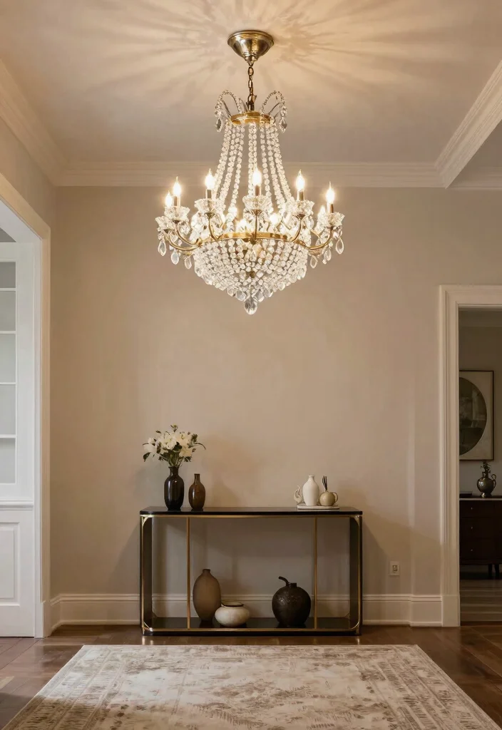 14 Wide Entryway Ideas That Make a Strong First Impression 6. Statement Lighting Fixtures 0