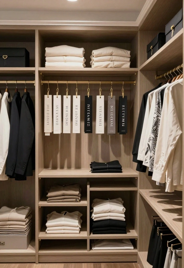 16 Bedroom Walk In Closet Ideas with Boutique Style Storage 11. Personalized Closet Tags 0