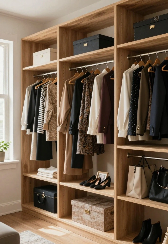 16 Bedroom Walk In Closet Ideas with Boutique Style Storage 2. Chic Open Shelving 0