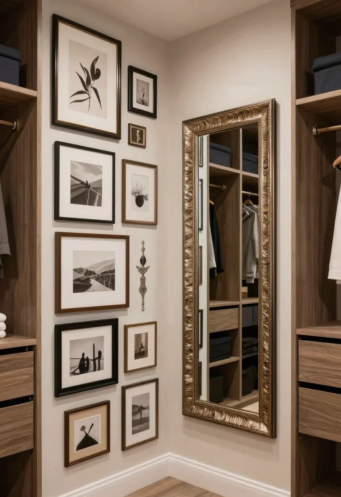 16 Bedroom Walk In Closet Ideas with Boutique Style Storage 5. Statement Wall Art 0