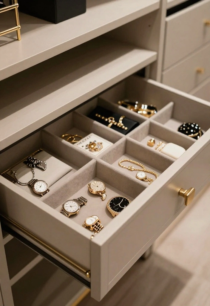 16 Bedroom Walk In Closet Ideas with Boutique Style Storage 6. Customized Drawer Inserts 0