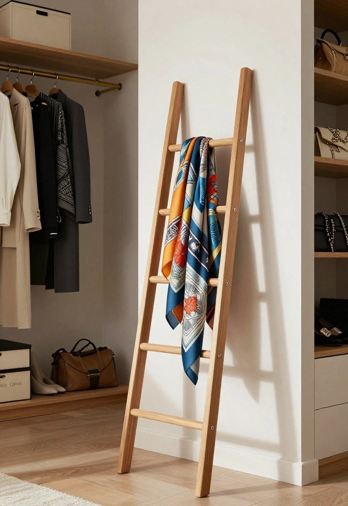 16 Bedroom Walk In Closet Ideas with Boutique Style Storage 9. Stylish Ladder Storage 0