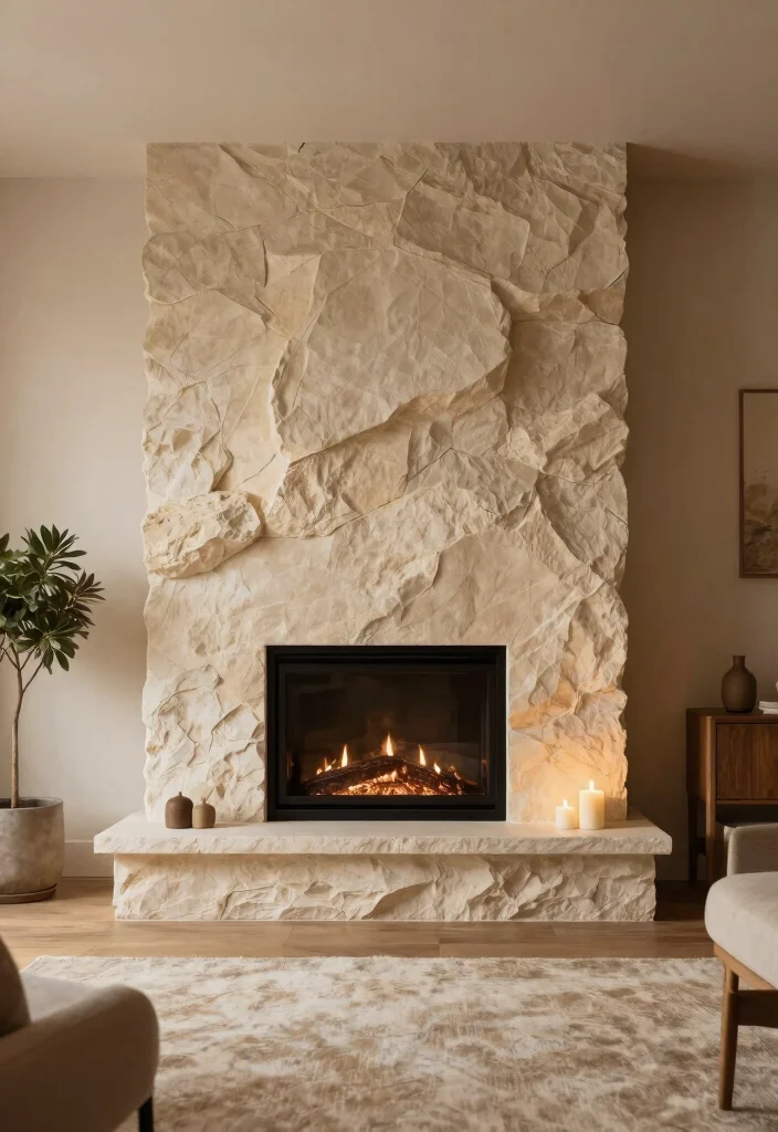 16 Fireplace Ideas Modern with Sleek Contemporary Appeal 27 16 Fireplace Ideas Modern with Sleek Contemporary Appeal 7. Textured Stone Surrounds 0