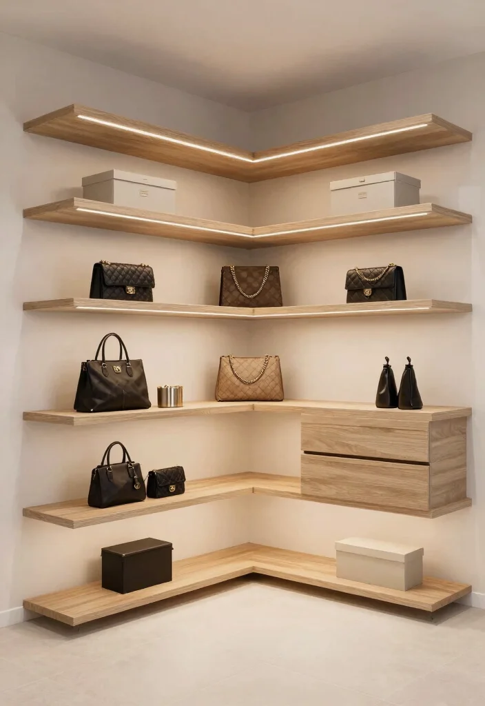 16 L Shape Walk In Closet Ideas for Efficient Layout Planning 1. Floating Shelves for a Modern Minimalist Look 0