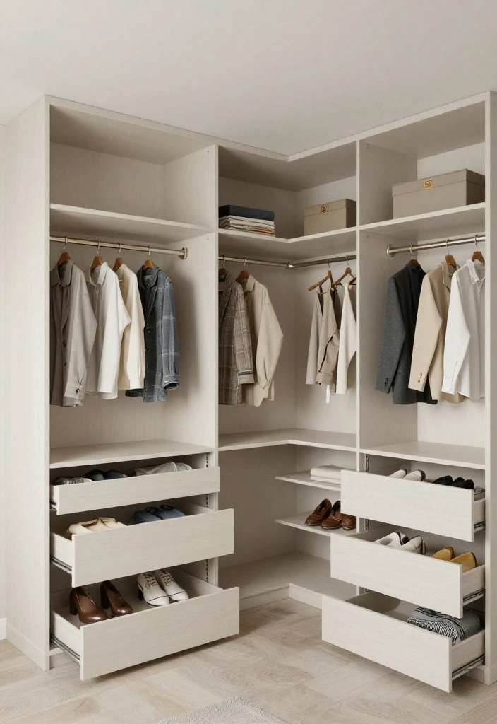 16 L Shape Walk In Closet Ideas for Efficient Layout Planning 10. Customizable Storage Solutions 0