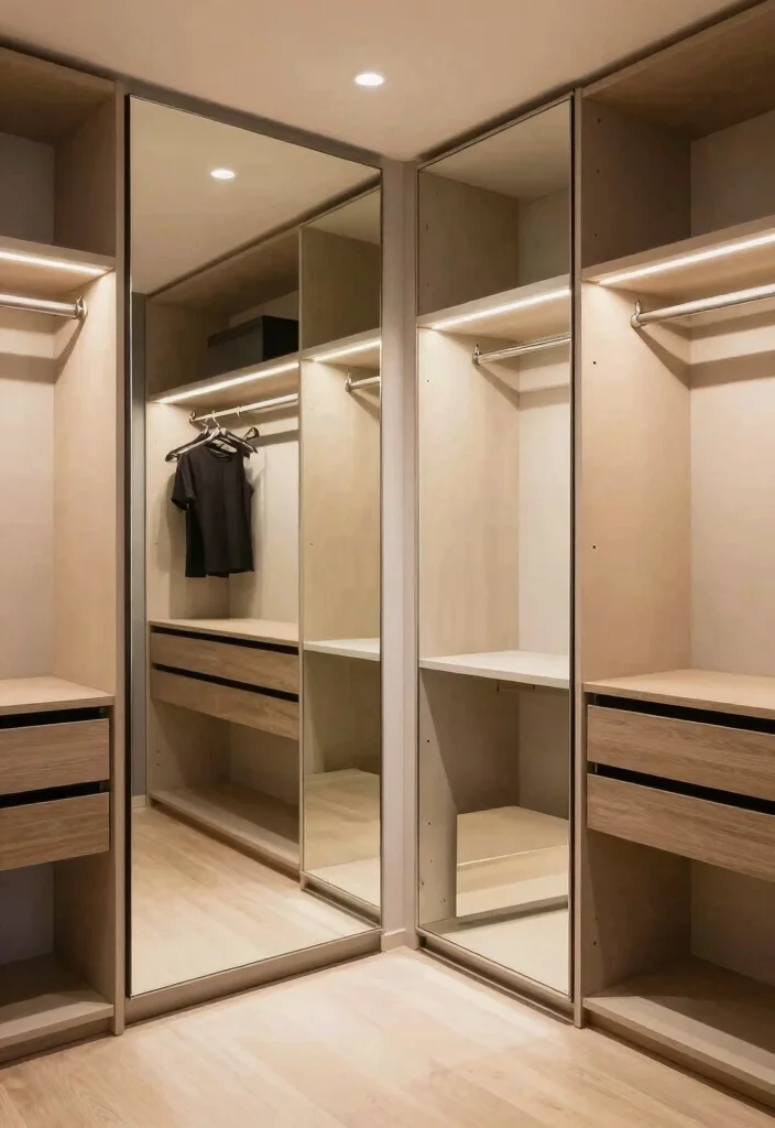 16 L Shape Walk In Closet Ideas for Efficient Layout Planning 12. Multi Functional Mirrors 0