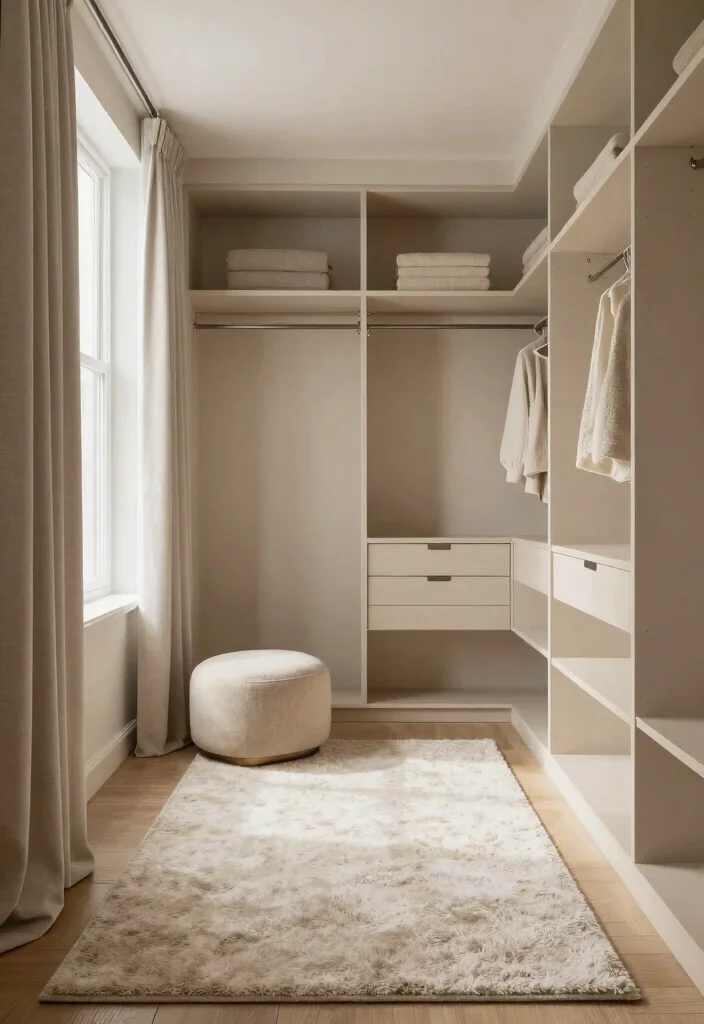 16 L Shape Walk In Closet Ideas for Efficient Layout Planning 13. Incorporating Textiles for Comfort 0