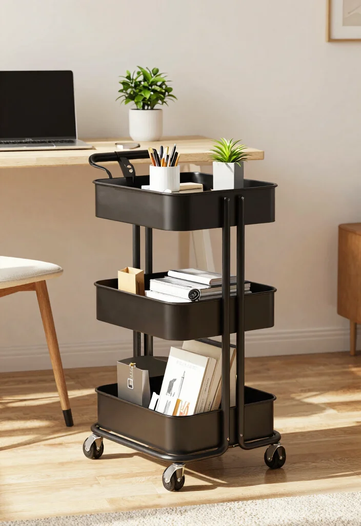 16 Office Storage Ideas for Small Spaces That Stay Organized 4. Rollaway Carts 0