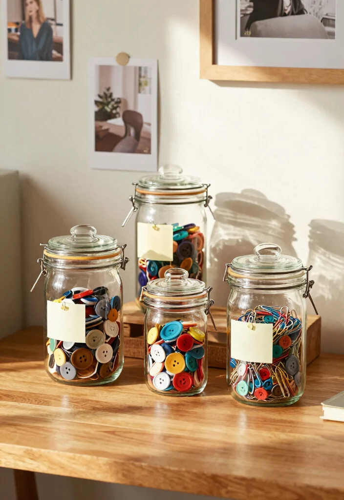 16 Office Storage Ideas for Small Spaces That Stay Organized 9. Creative Storage Jars 0