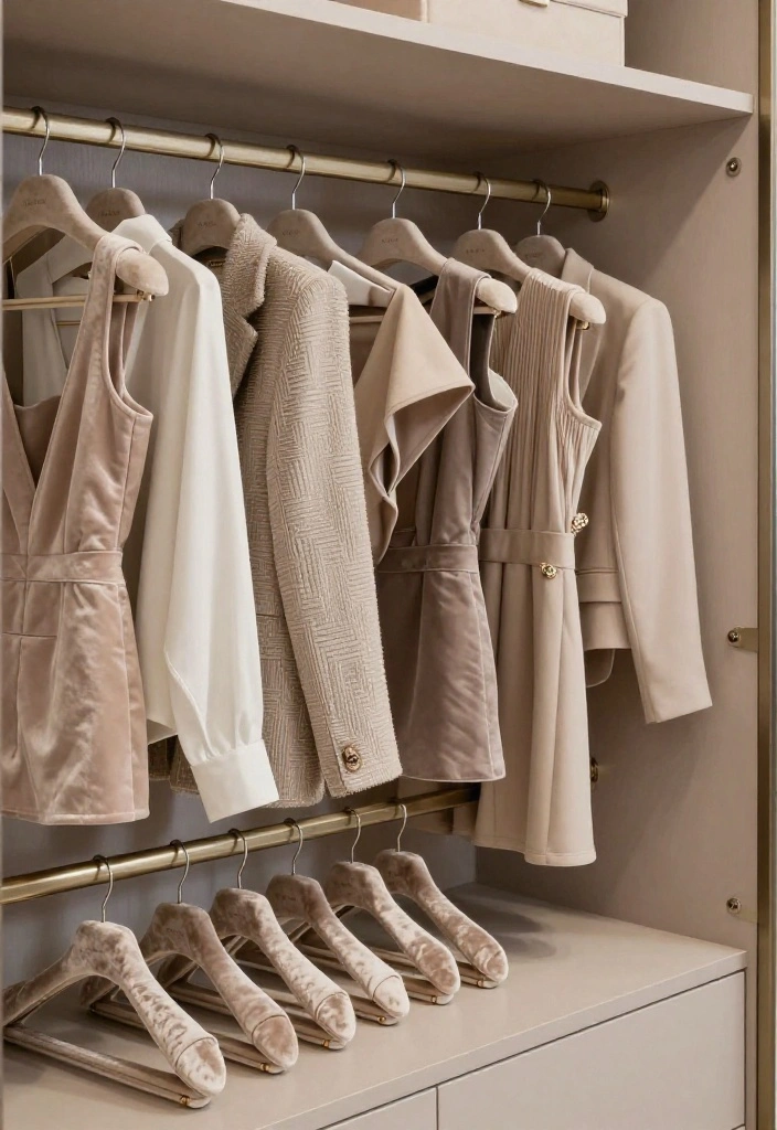16 Walk in Closet Ideas Master Suite with Calm Luxury Organization 11. Cohesive Aesthetic with Matching Hangers 0