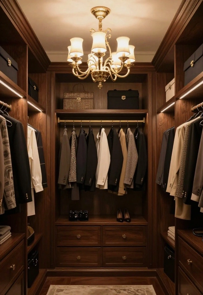 16 Walk in Closet Ideas Master Suite with Calm Luxury Organization 5. Luxurious Lighting to Set the Mood 0