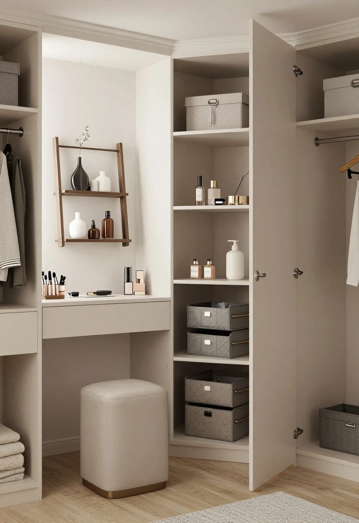 16 Walk in Closet Ideas Master Suite with Calm Luxury Organization 7. Multi Functional Furniture for Dual Purpose 0